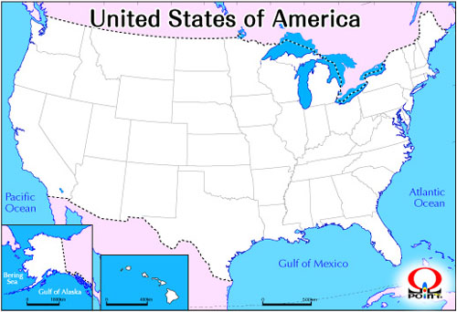 アメリカ合衆国白地図-2 Map of USA
